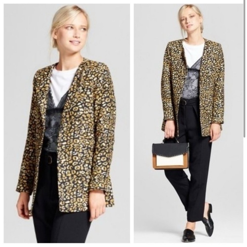 Who What Wear Leopard‎ Print Flock Snap Down Women's Jacket